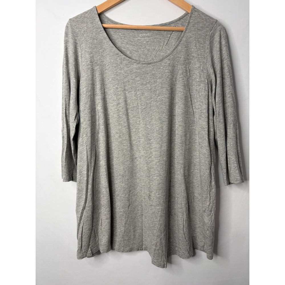 Pure Jill J Jill Womens Gray Asymmetrical Tunic 3/4 Sleeve Scoop Neck Top M Soft